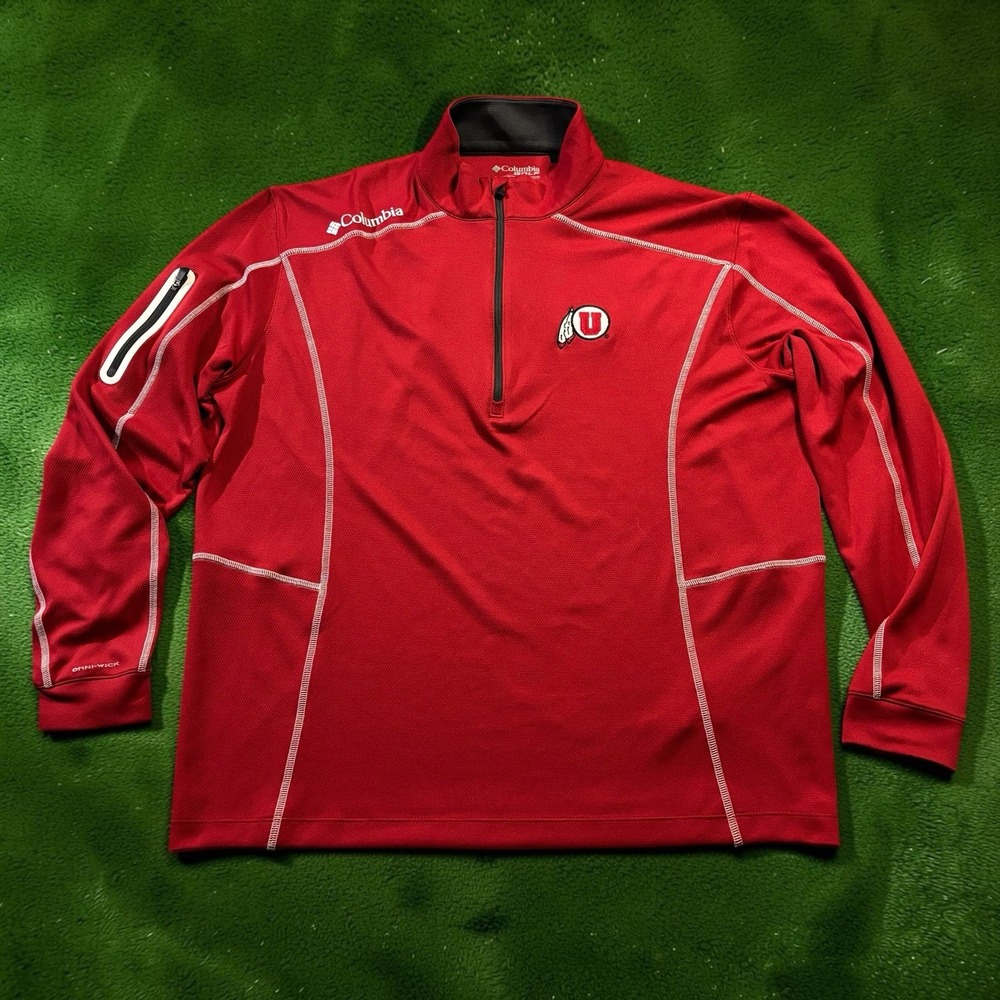 Columbia Golf NCAA Utah Utes 1/4 Zip Pullover Jacket Men's Large Red Omni-Wick